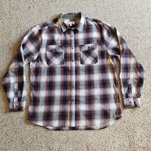 Fundamental Coast Shirt Mens XXL Long Sleeve Button Down Flannel Plaid Red Gray